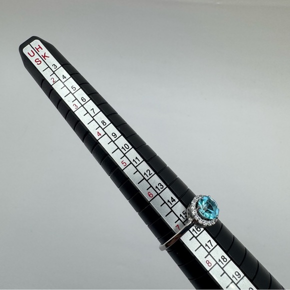 New Sterling Silver Blue CZ Halo Ring Size 7 Sparkling Round Cut